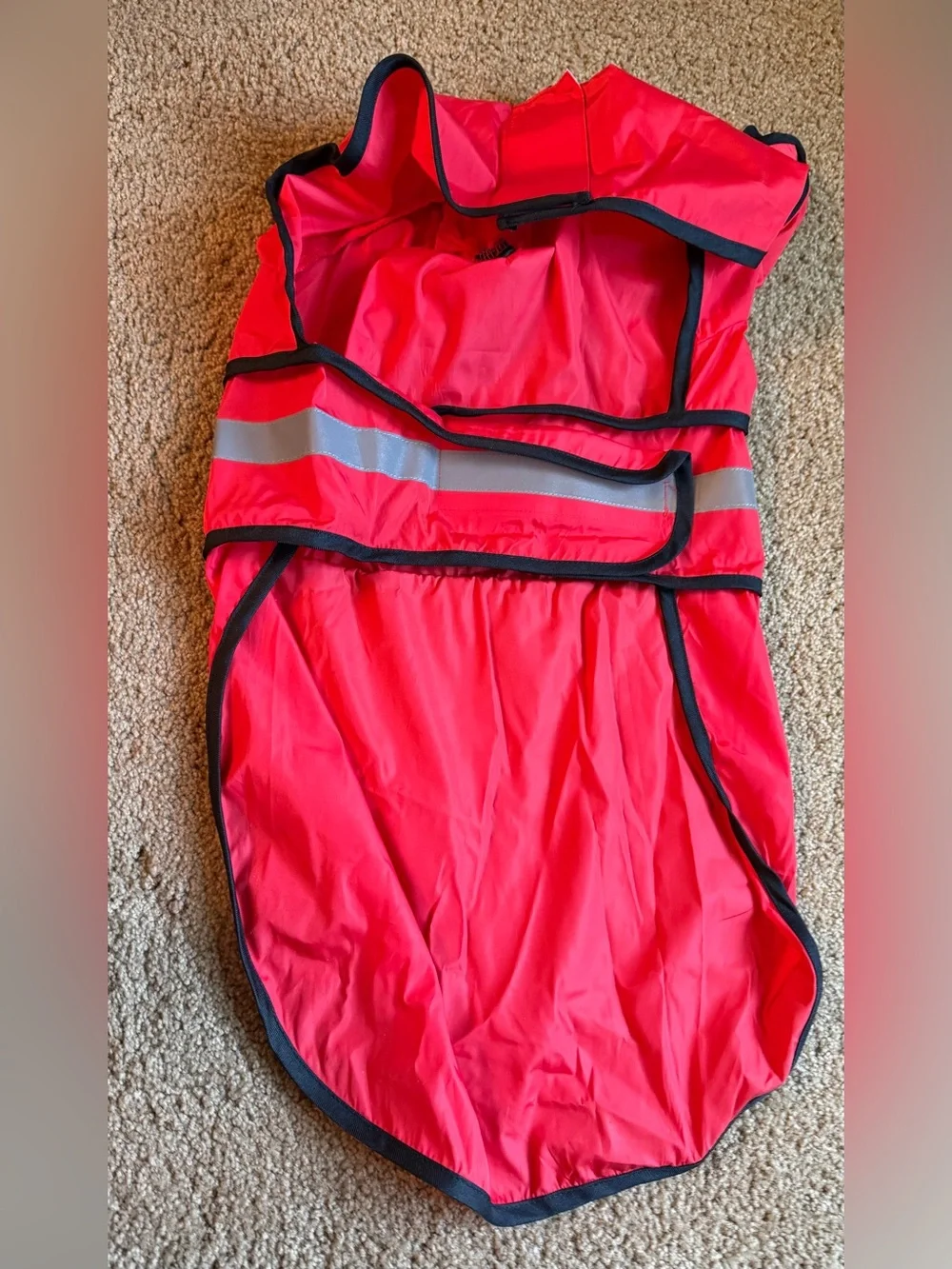 Red Reflective Dog Raincoat with Black Trim Size Large